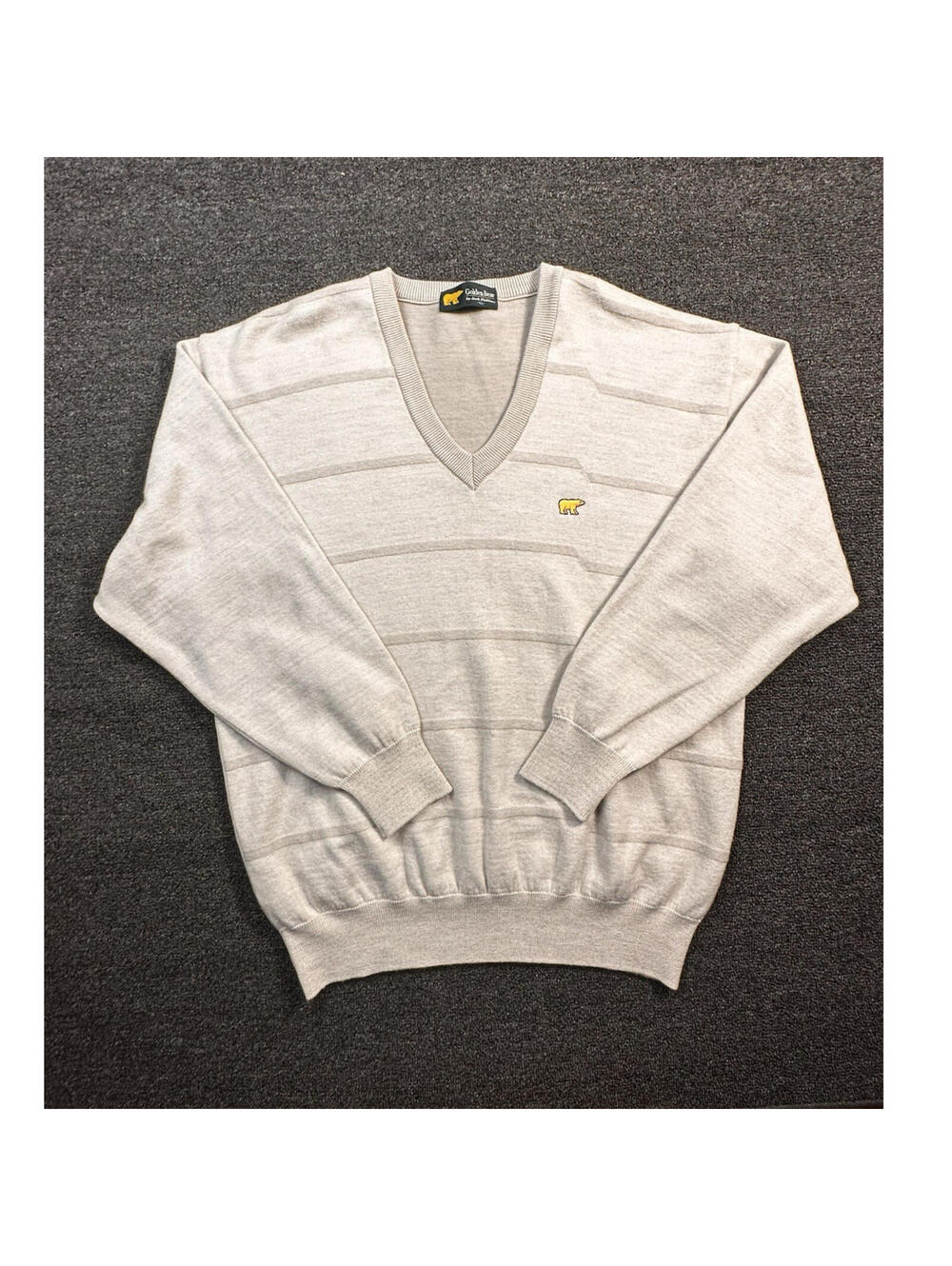 RARE Golden Bear Men's Beige 100-% Wool V-Neck Size LL